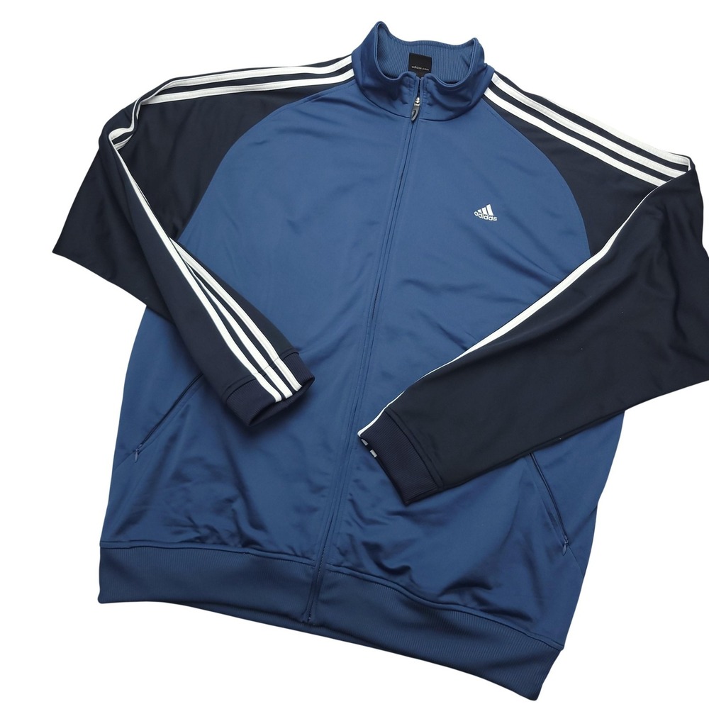 Adidas Track Jacket Mens 2XL Blue Full Zip 3-Stripes Athletic Soccer 356852